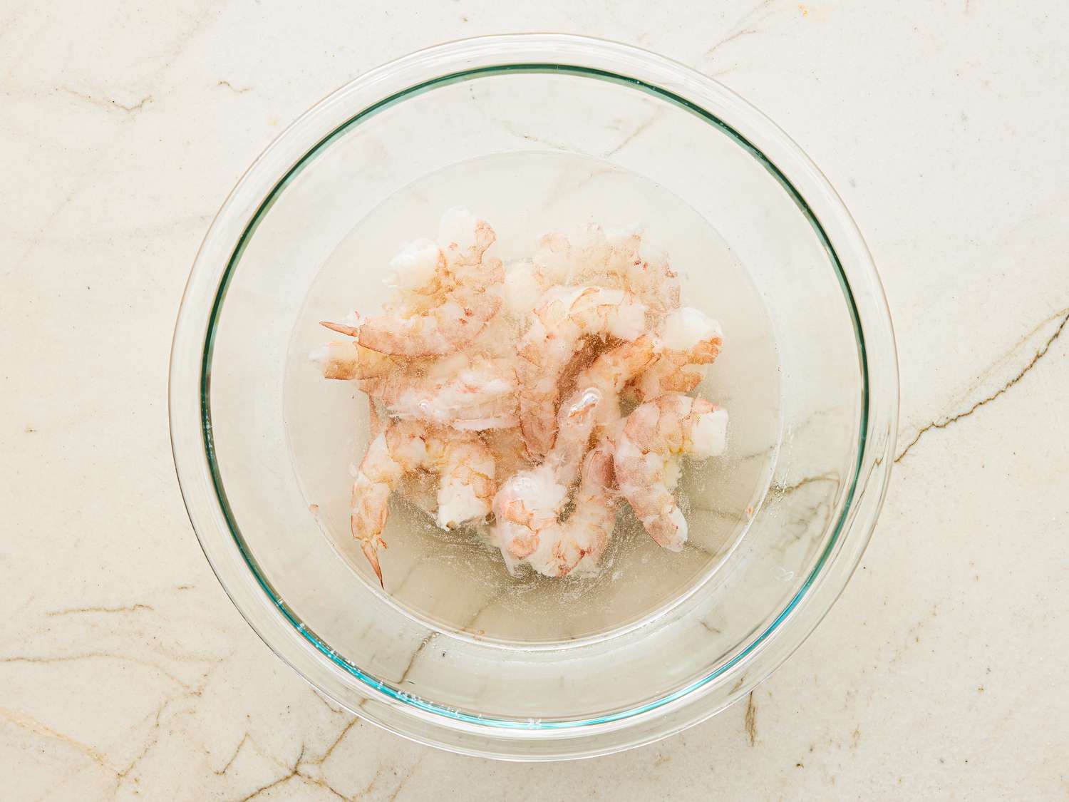 Overhead view of shrimp in a bowl 
