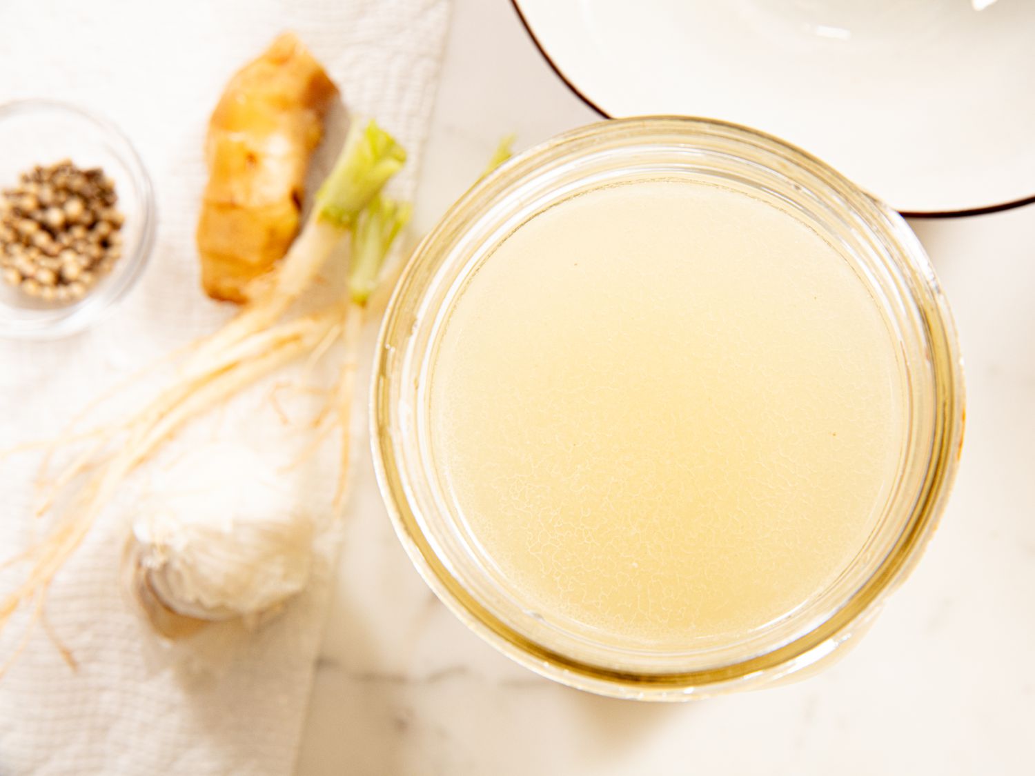 Overhead view of stock in jar