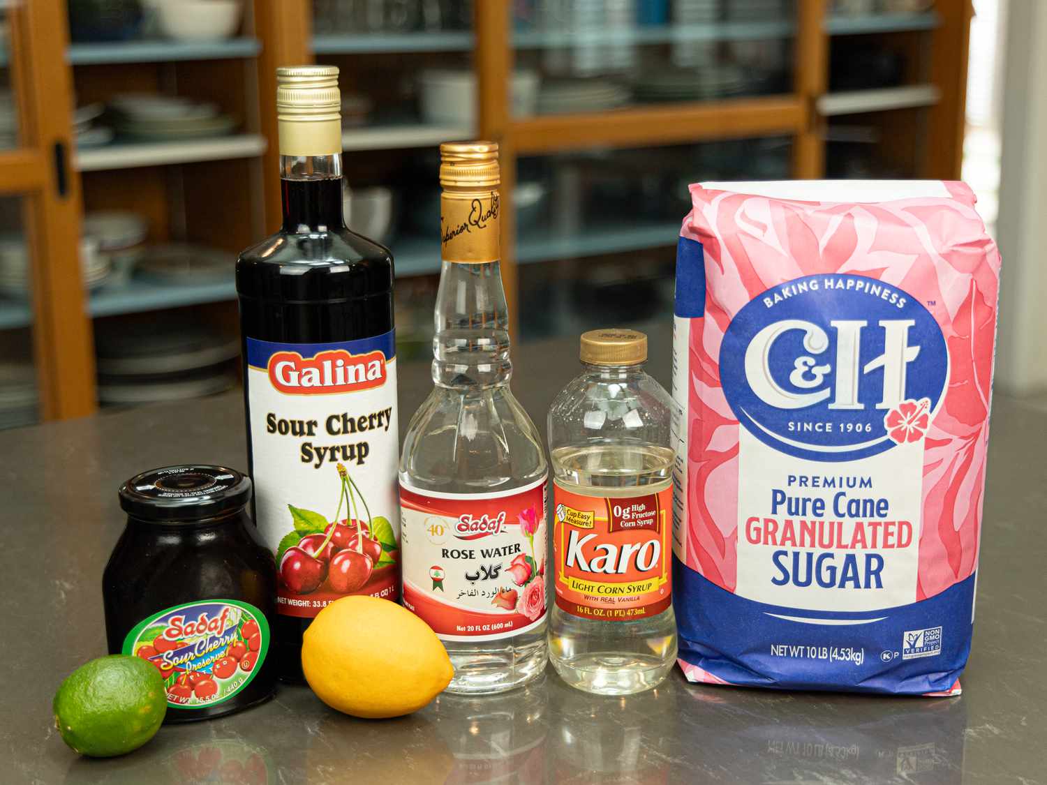 ingredients for Faloodeh arranged neatly