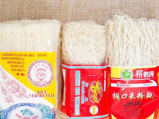 Three different types of rice noodles.