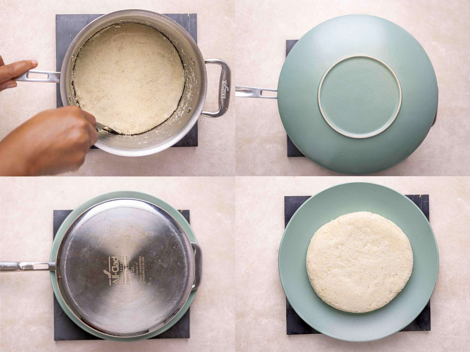 Four image collage of flipping ugali