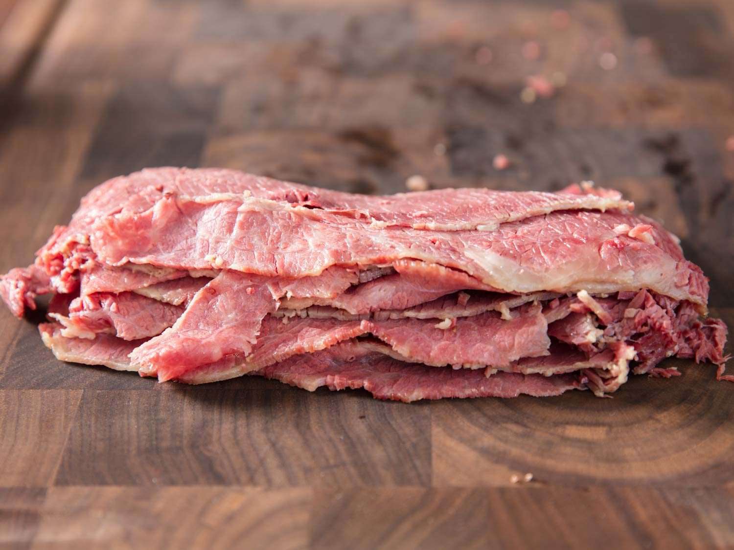 Sliced corned beef from Jewish deli.