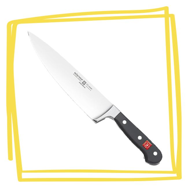Wusthof classic chefs knife with an eightinch blade on a white background