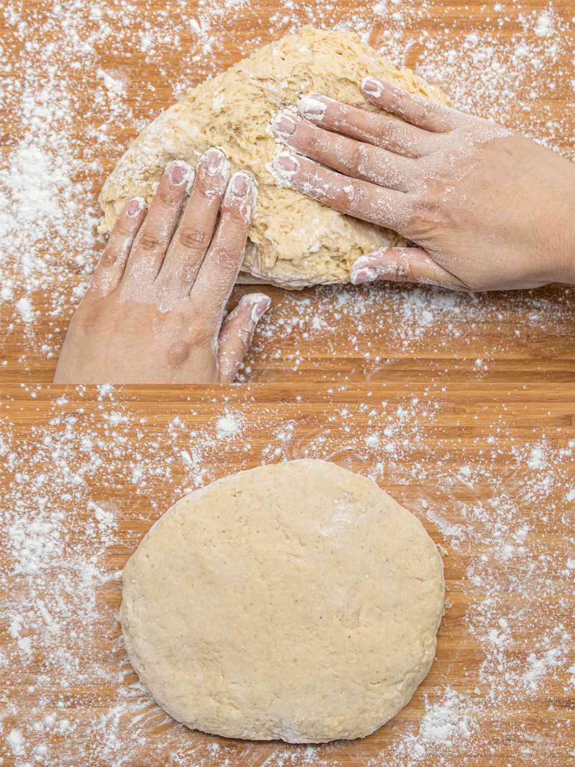 kneading potato doughnuts until smooth