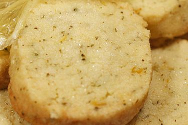 Closeup of Tisane Shortbread Cookies with Lemon Verbena.