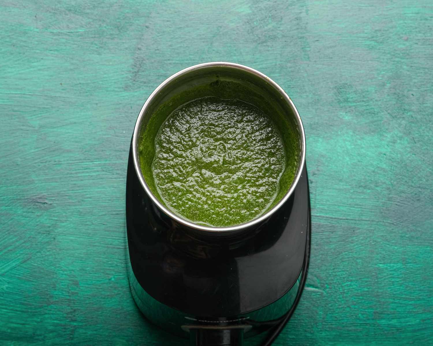 Overhead view of chutney in food processor bowl
