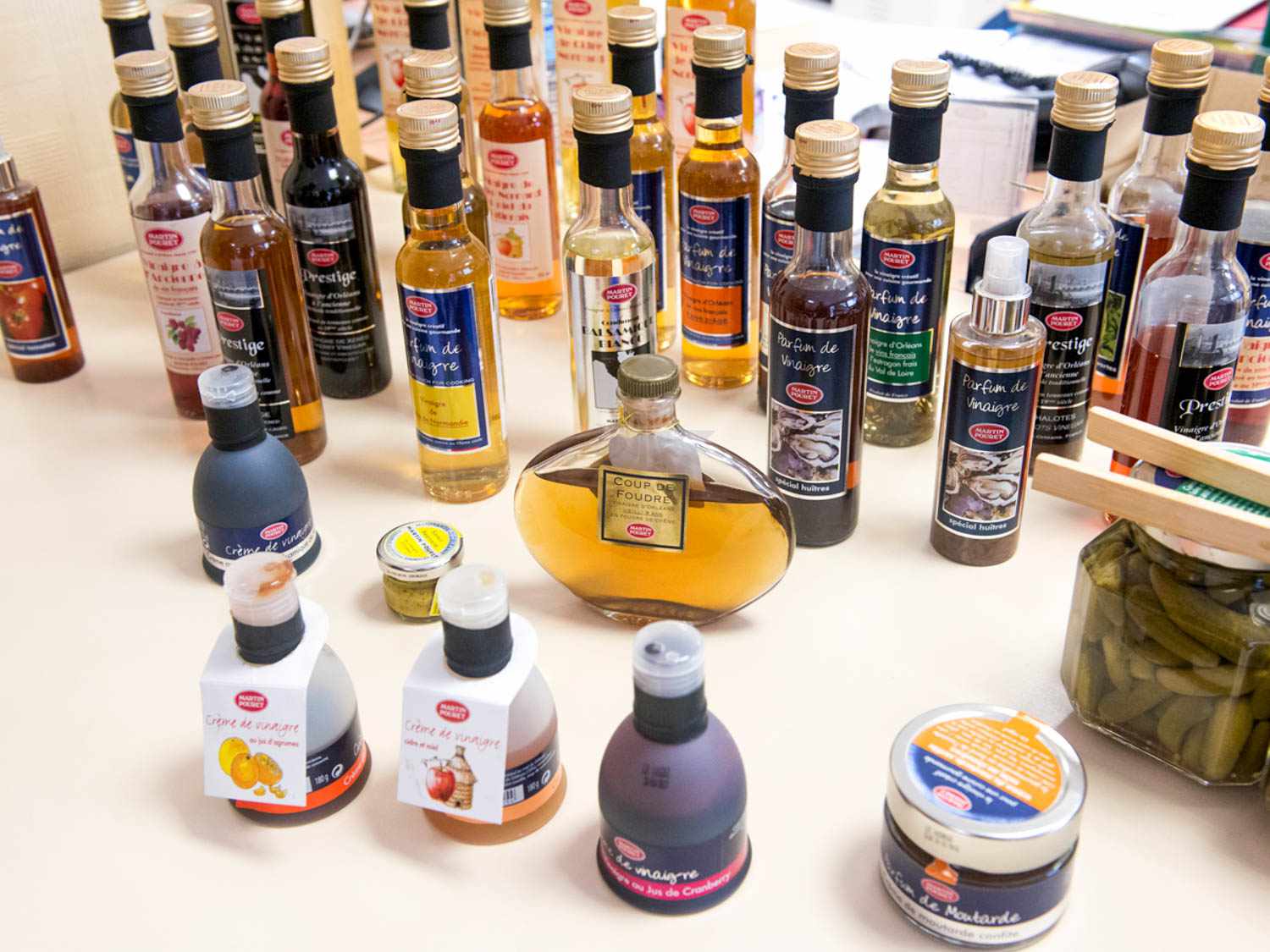 An assortment of vinegars.