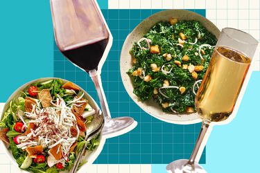 Collage of wine and salad 