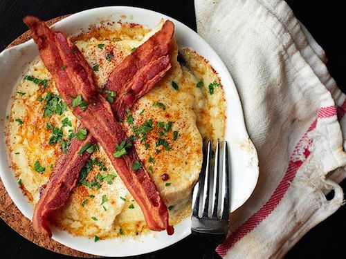 Top down view of a Kentucky hot brown. 