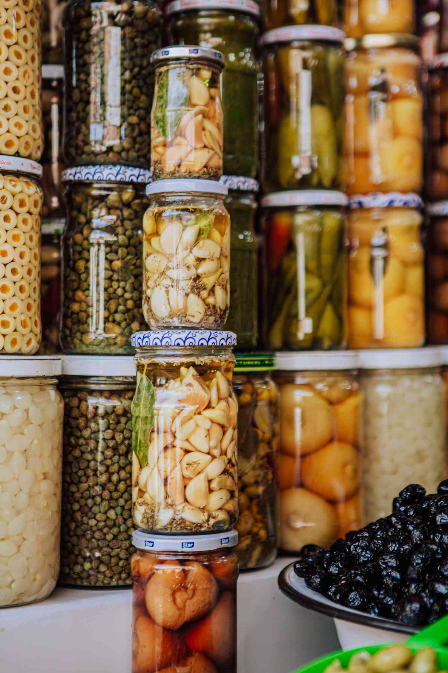 Jars of preserved ingredients inside Mellah Market 