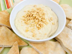 A bowl of hummus made with peanut butter instead of tahini