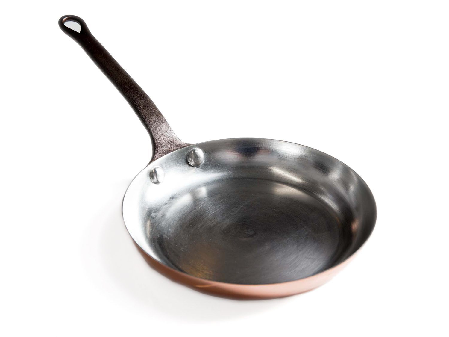 A tin-lined copper skillet