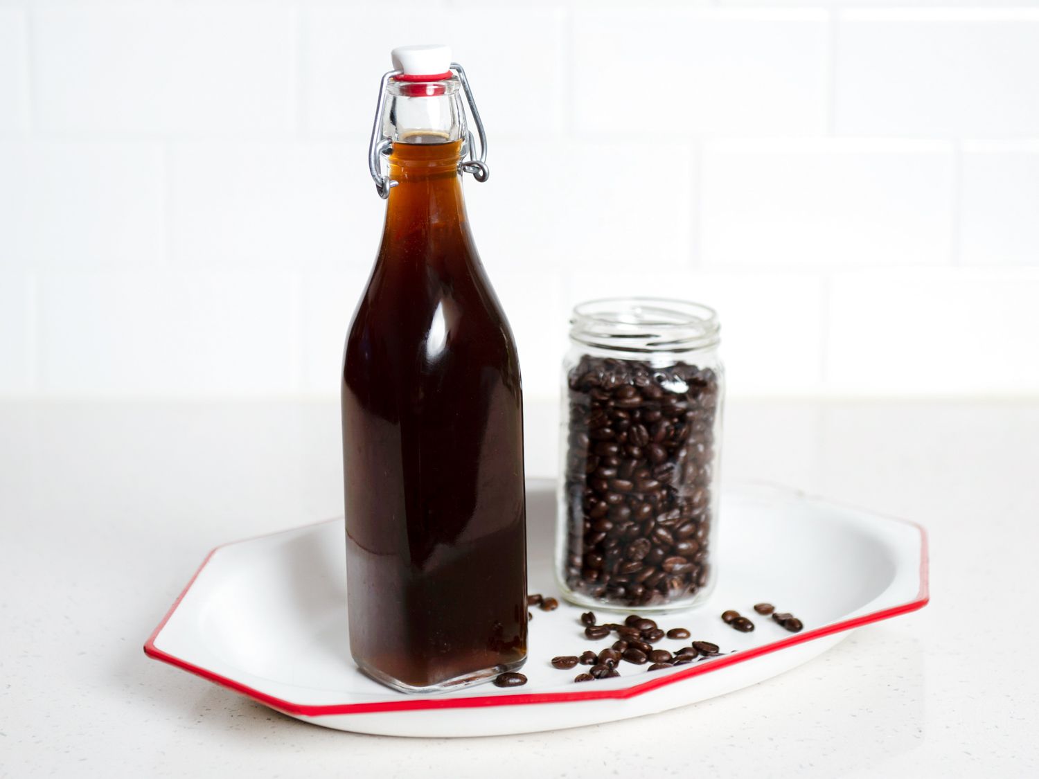 A bottle of homemade coffee liqueur.