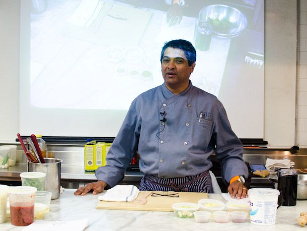 Chef Floyd Cardoz demonstrating at the New York Culinary Experience