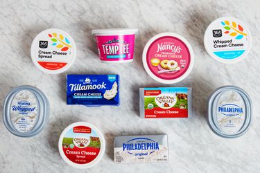 Assorted cream cheeses.