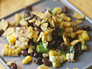 Closeup of Black Bean Salad With Corn, Cilantro, and Chile-Lime Vinaigrette.