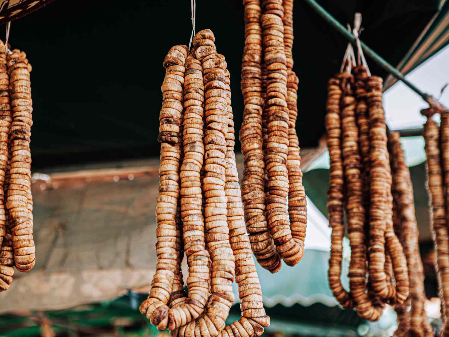 Strings of food on sale at Jamaa El-Fna