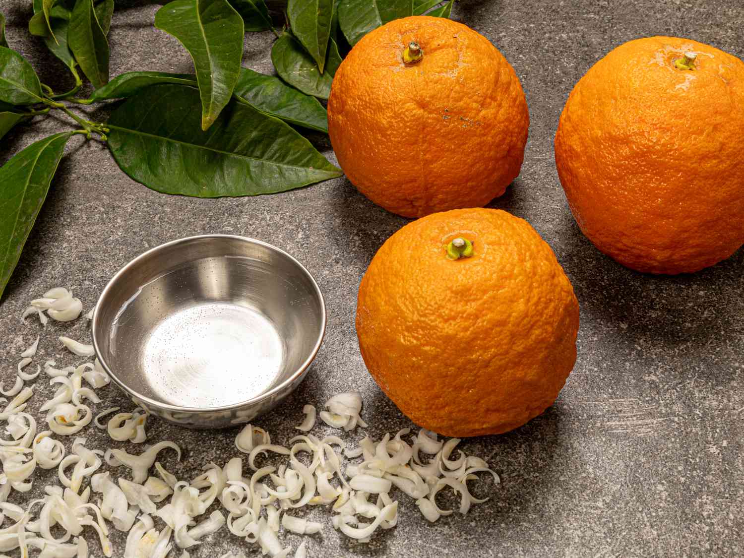 Overhead view of orange blossom water