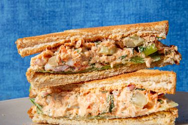 Side view of labne tuna salad