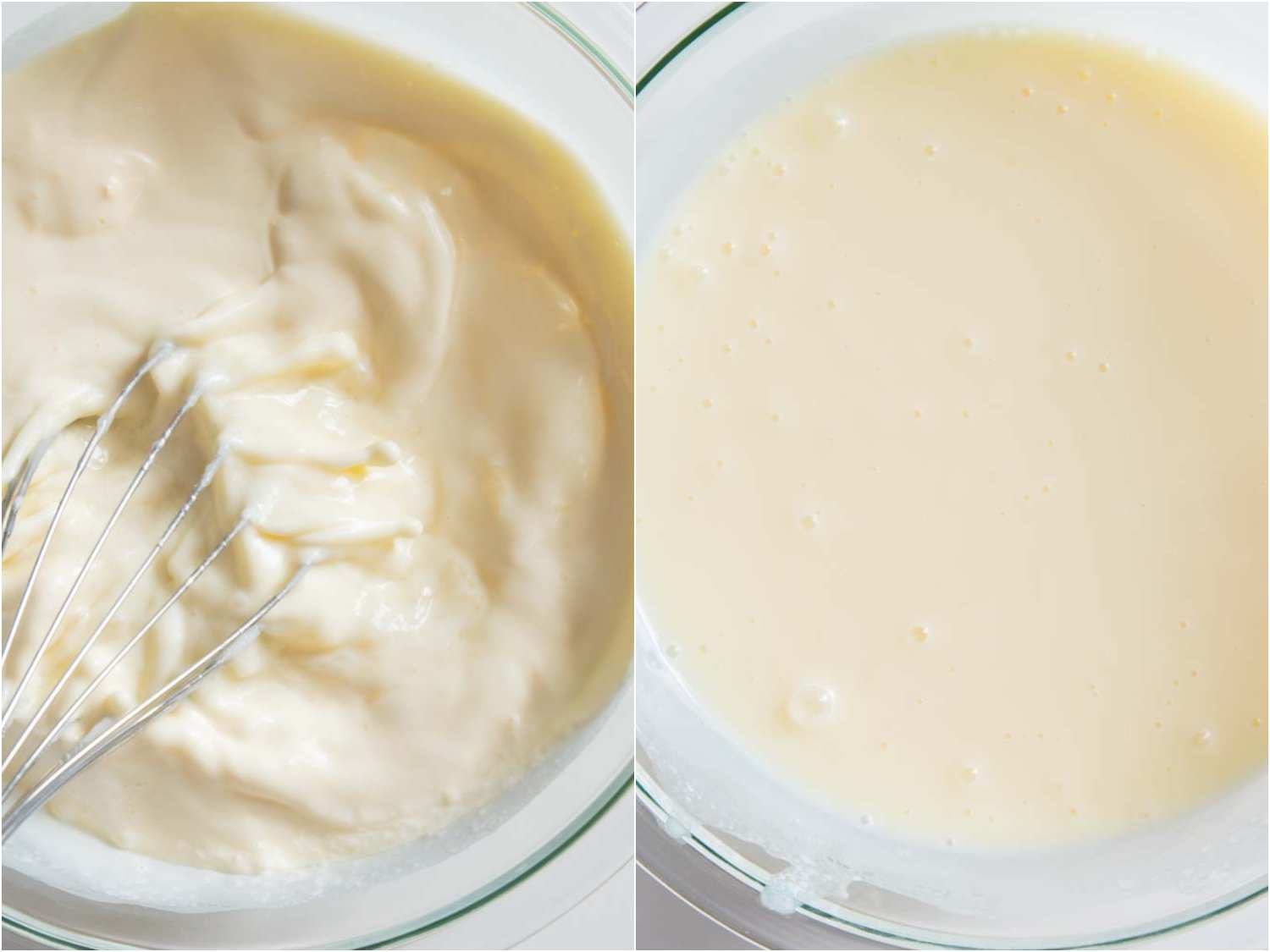 Whisking a homemade gelato base until smooth.