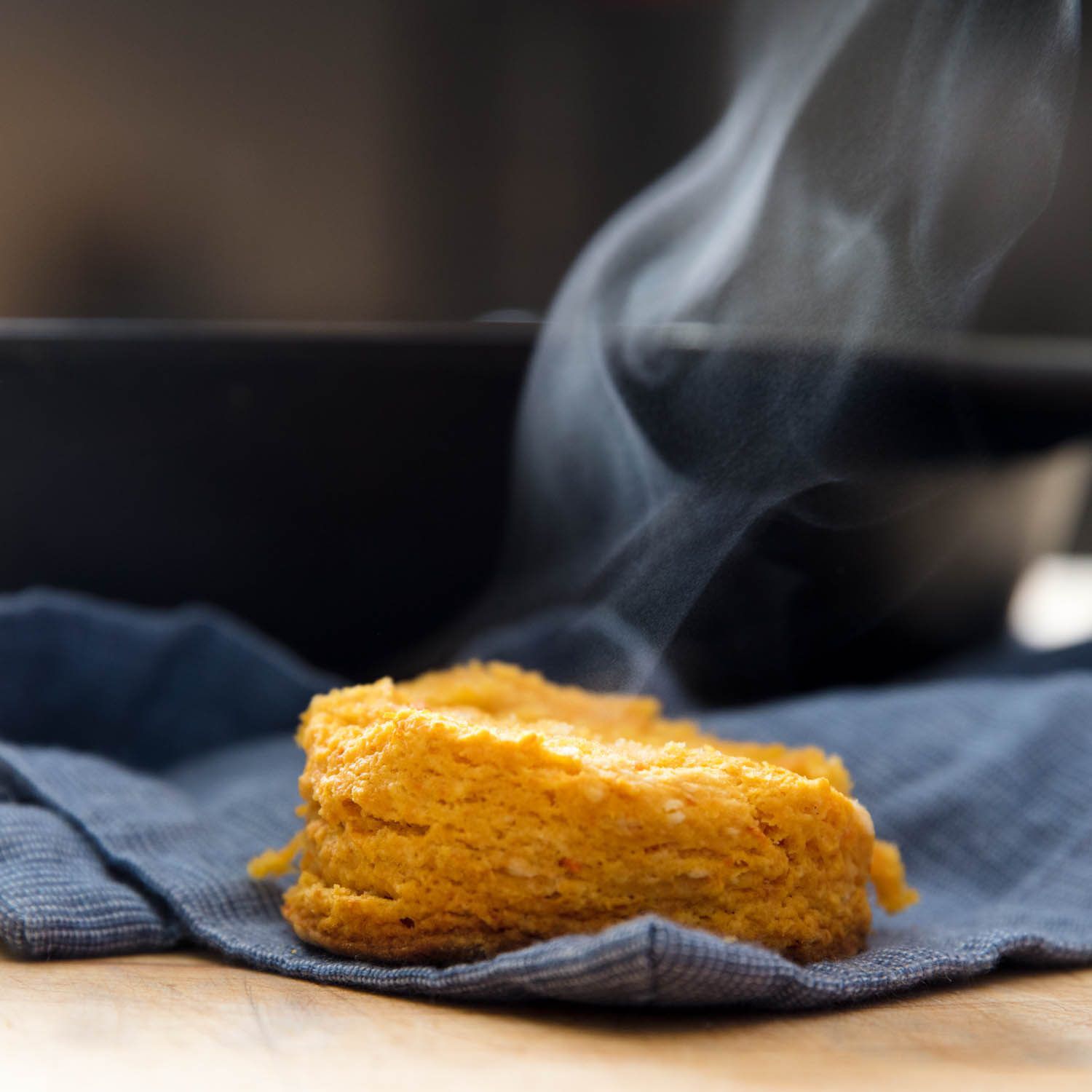steaming hot sweet potato biscuit