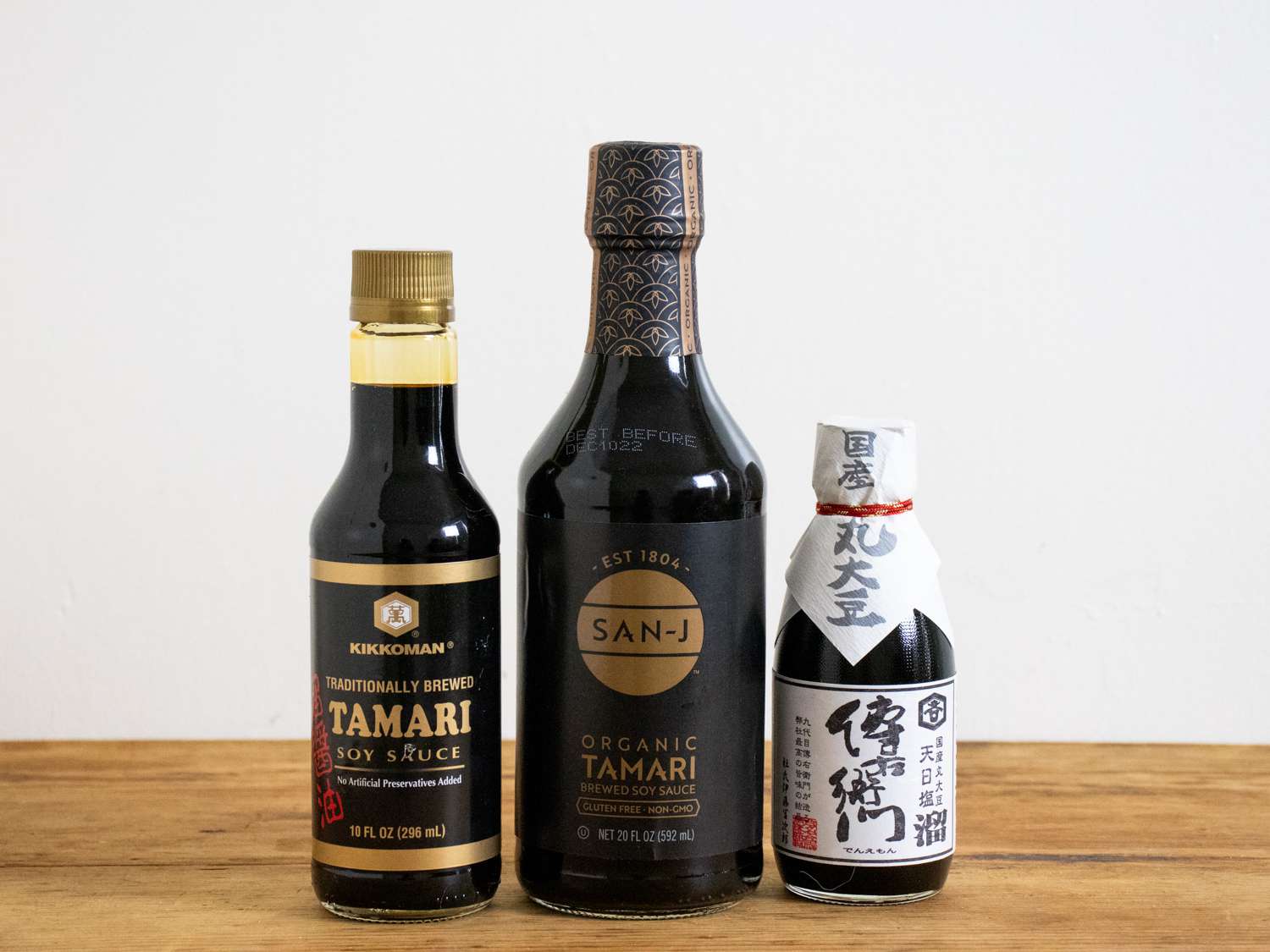 Kikkoman tamari, San-J tamari, and Ito Shoten tamari