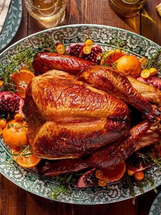 Overhead view of a honey brined smoked turkey