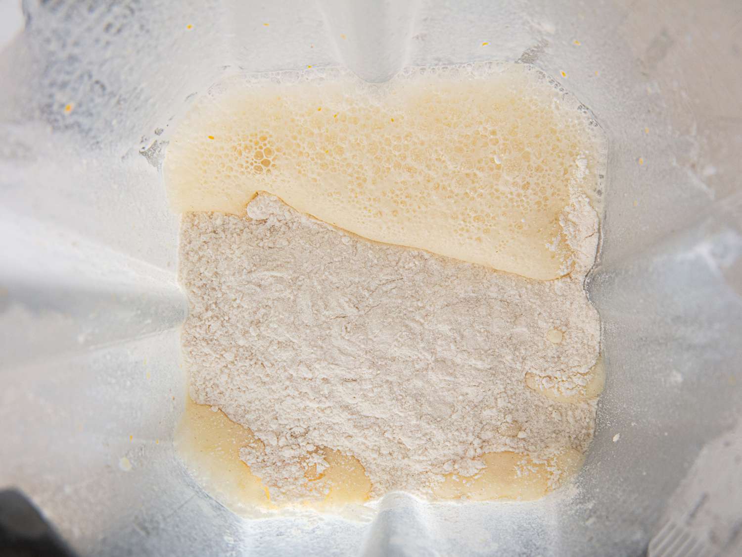 Overhead view of batter in blender