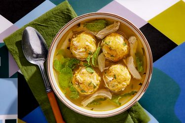 Overhead view of Sopa de AlbÃ³ndigas de Pollo