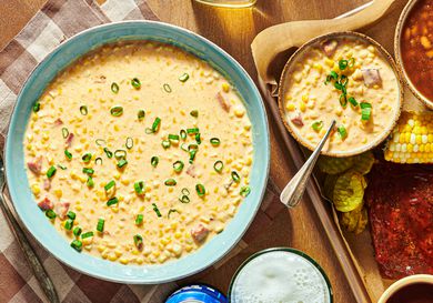Overhead view of cheesy corn