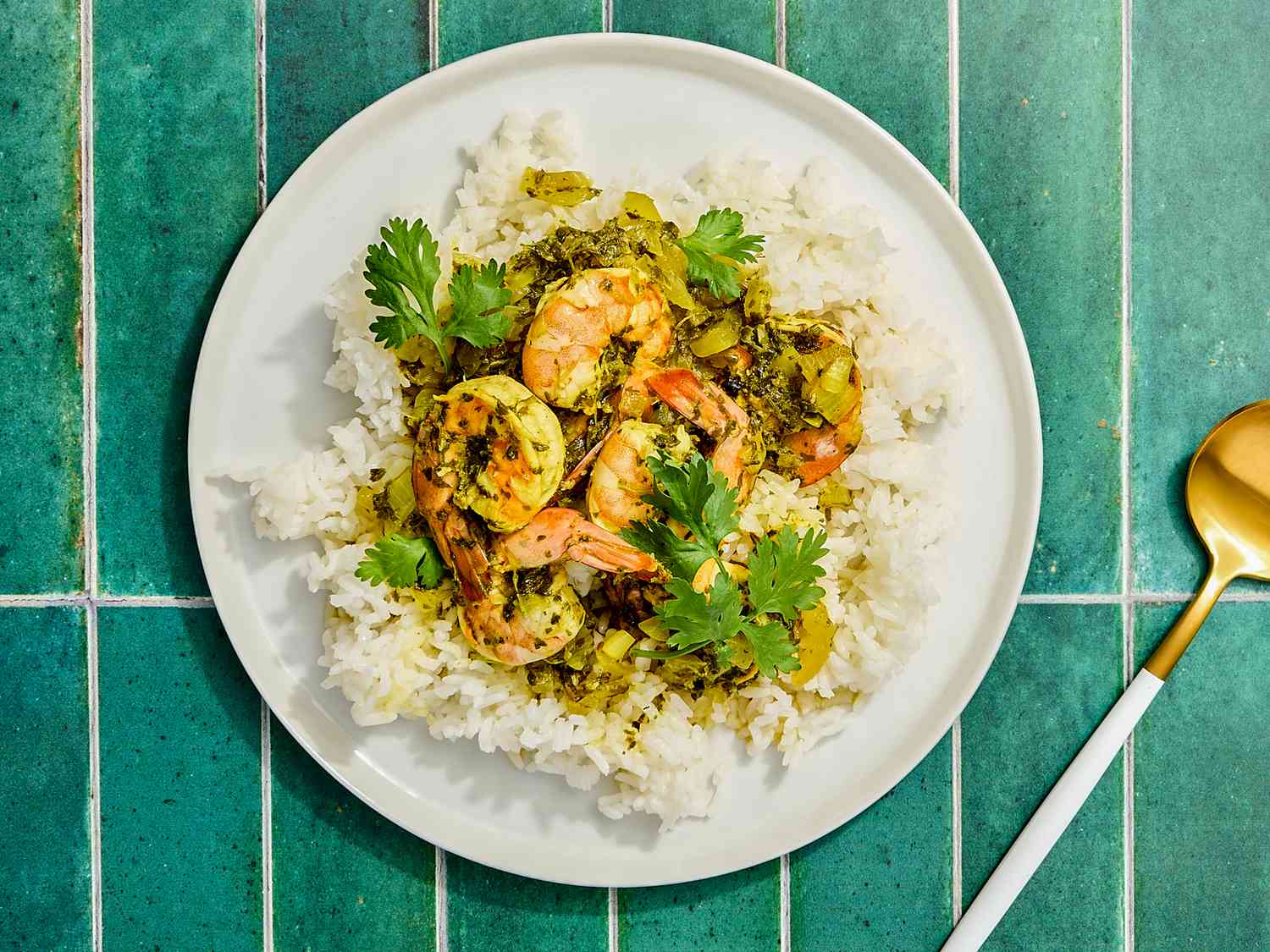 Overhead view of finished dish