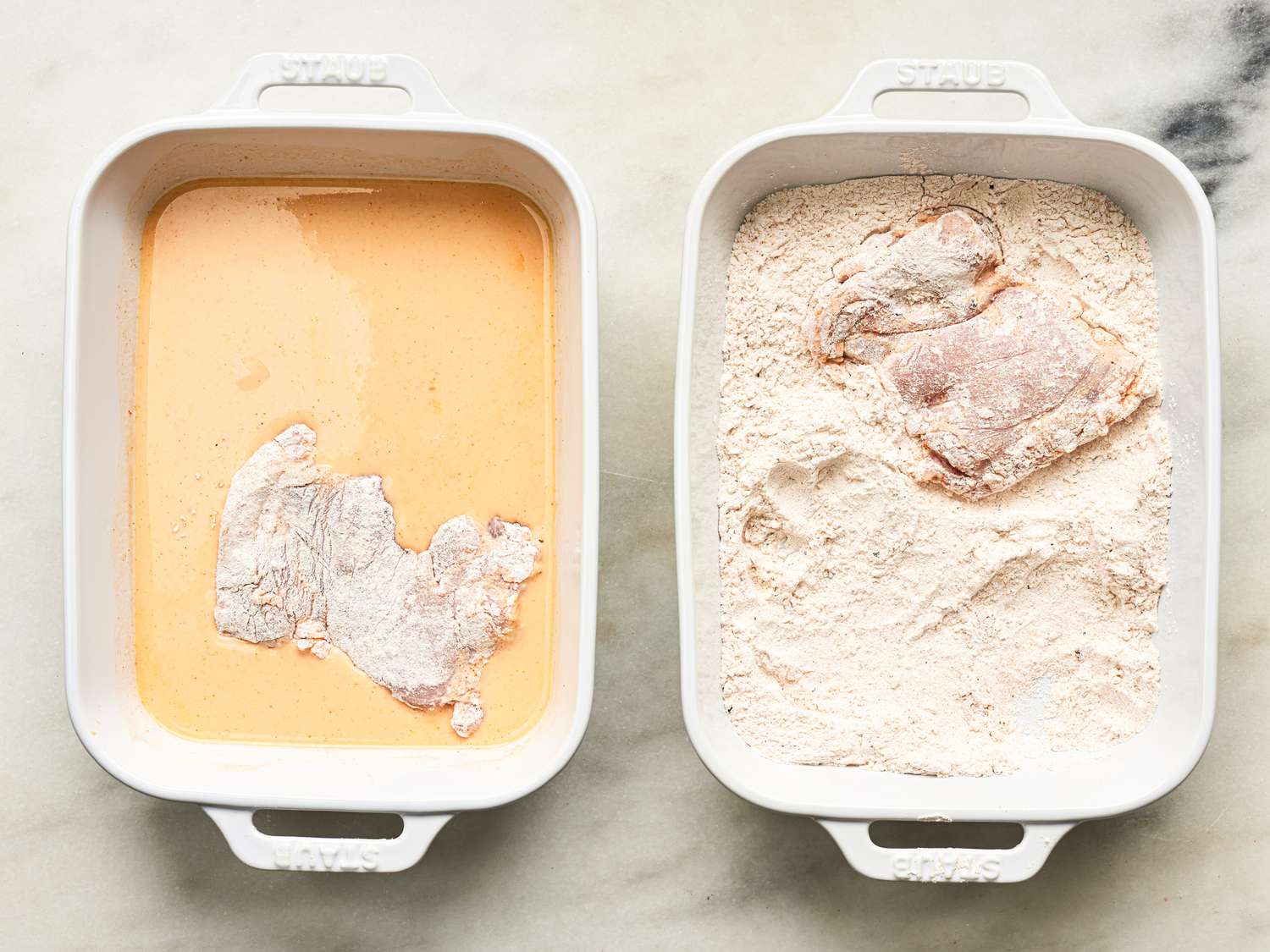 Overhead view of dredging chicken