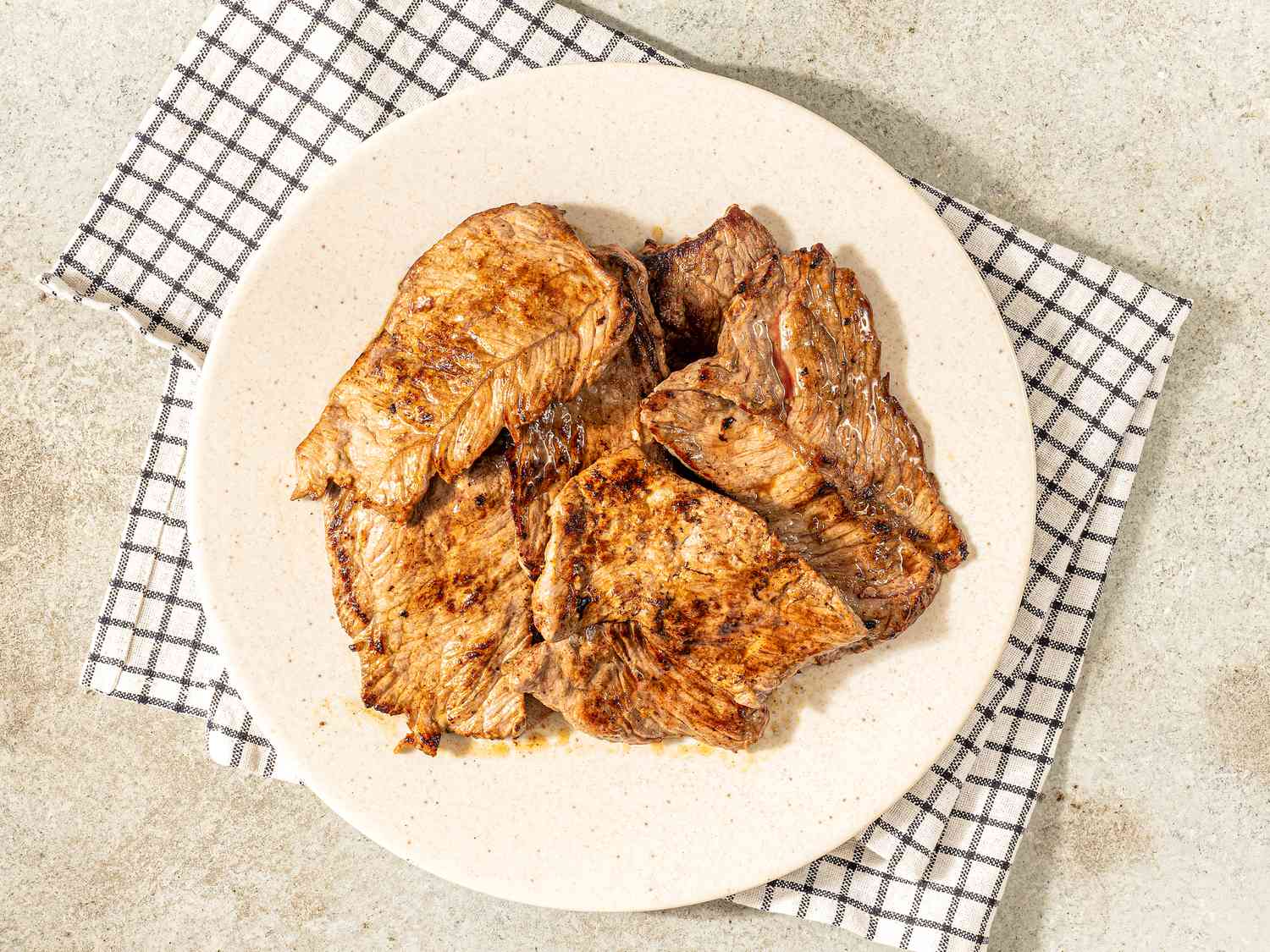 Overhead view of cooked meat