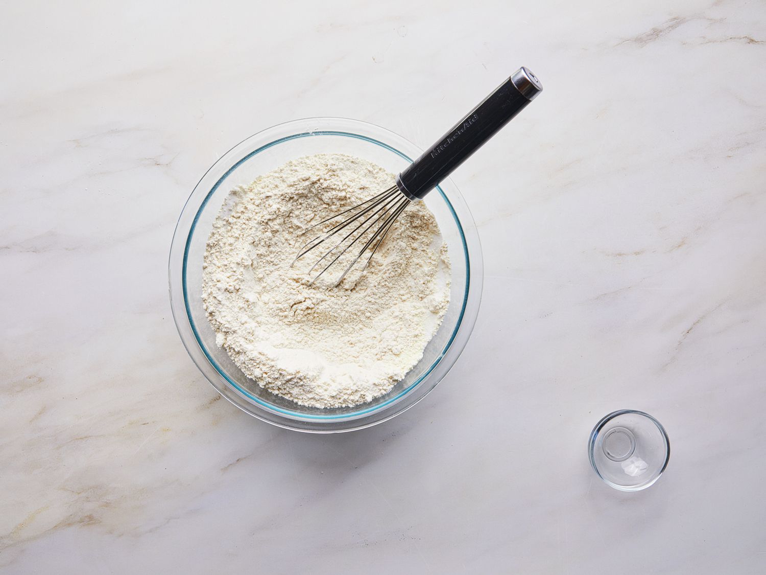Dry ingredients for dough mixed together in a bowl