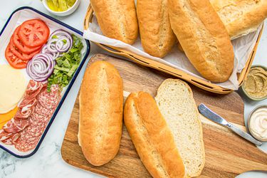 Overhead view of hoagie rolls 