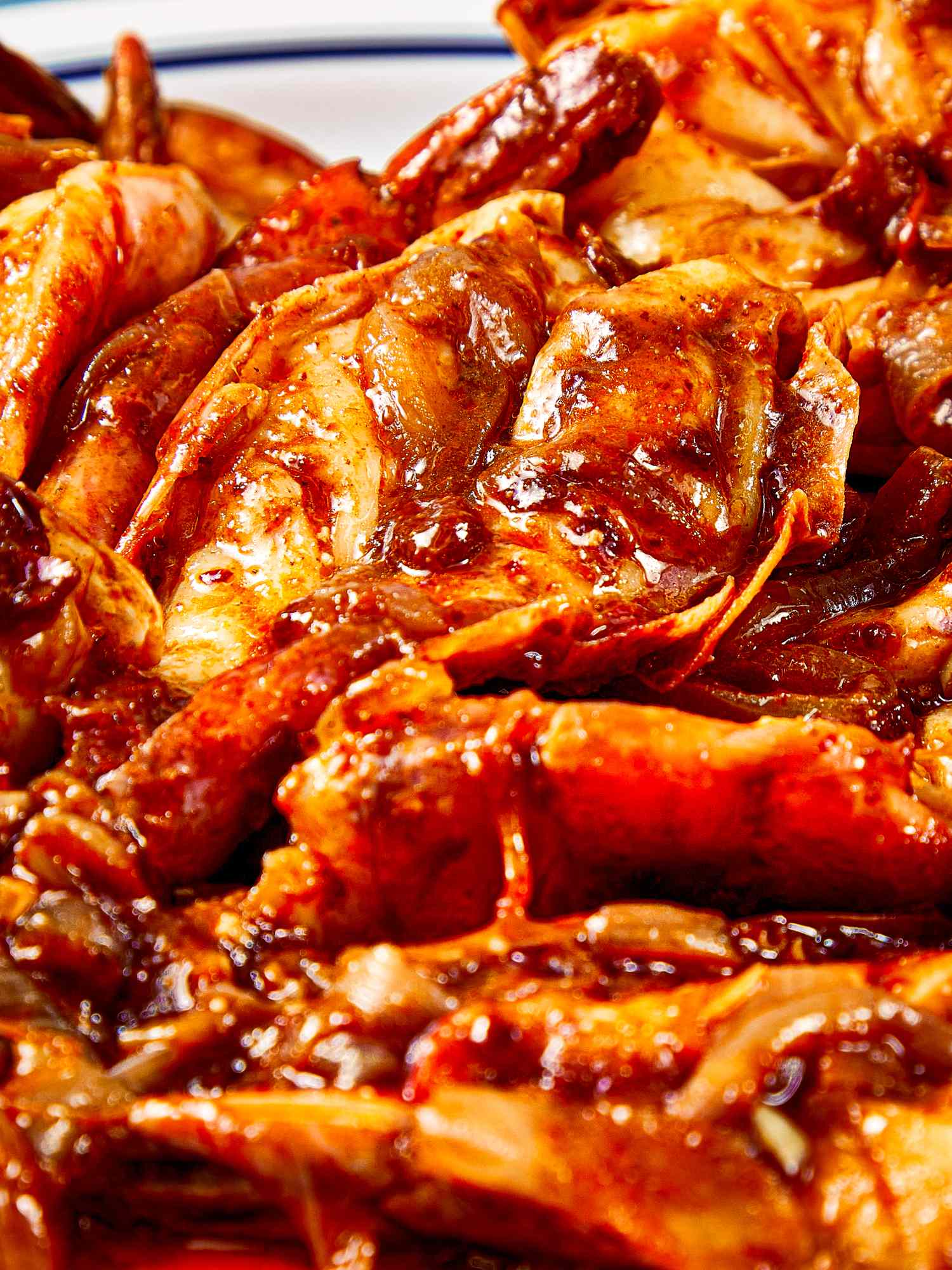 Camarones a la diabla dish in a closeup view