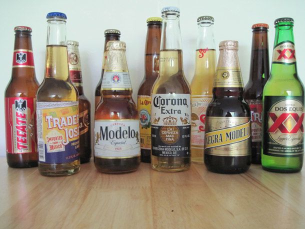 An assortment of Mexican beers. 