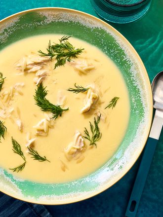 Overhead view of Avgolemono Soup