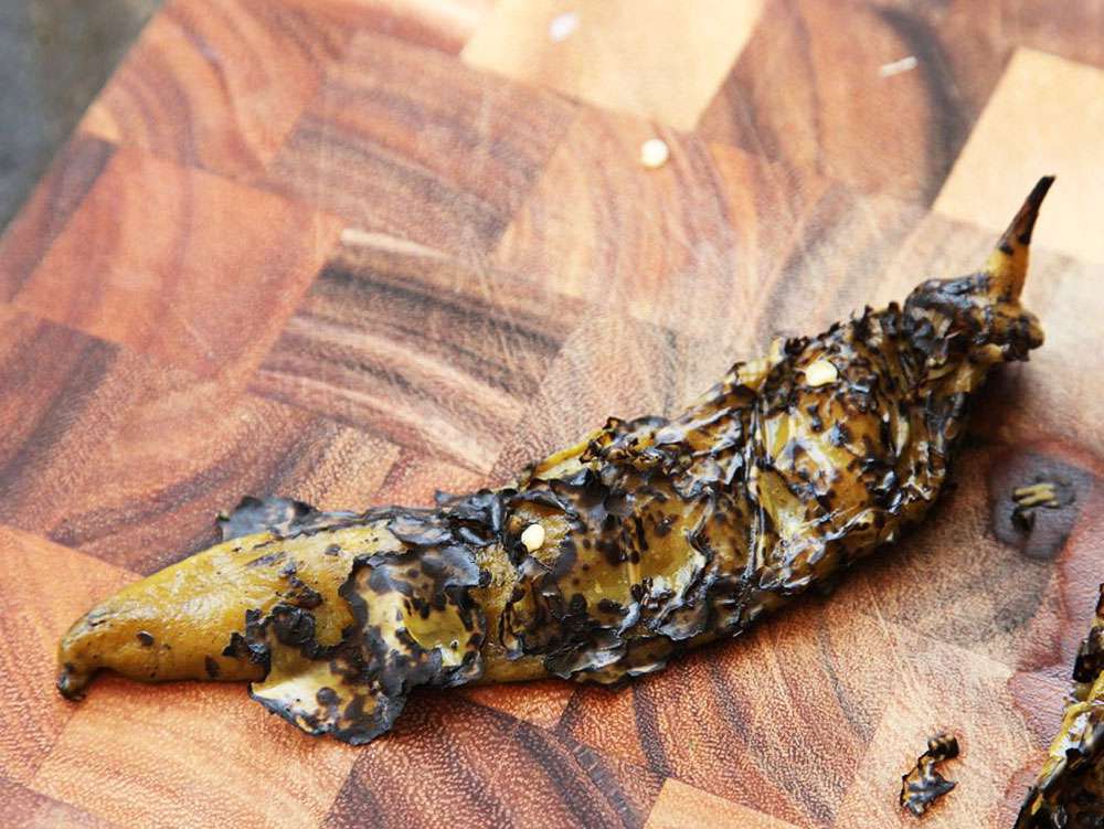 A roasted green chile.