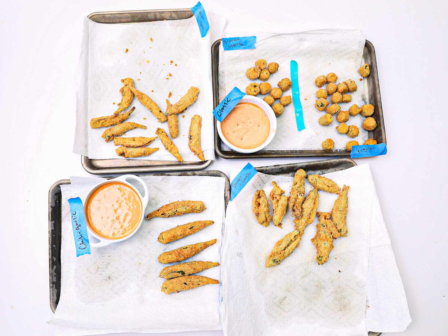 Overhead view of okra testing