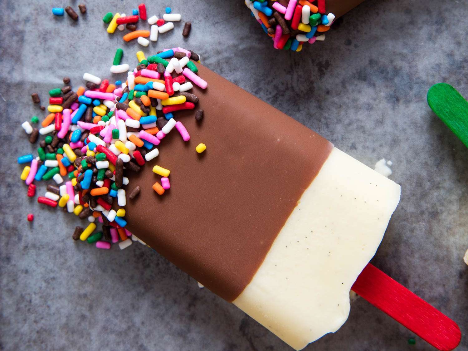 Closeup of a DIY pudding pop.