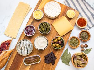 Overhead view of french pantry essentials