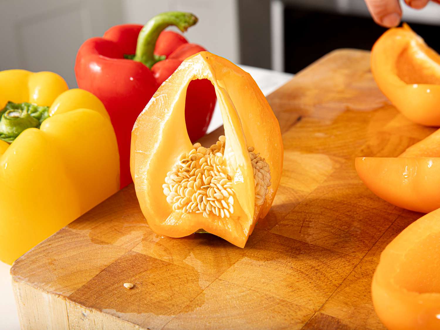Seeds of a bell pepper after it has been de-lobbed
