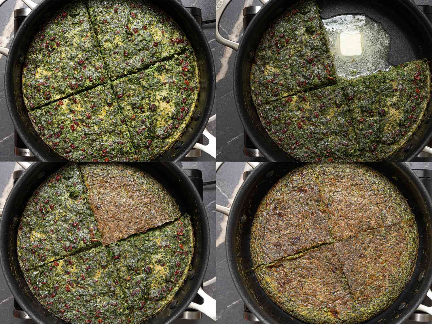 Four image collage o flipping in sections