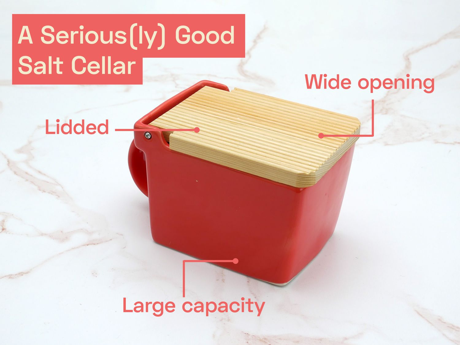 a serious(ly) good salt cellar is lidded, and has a wide opening and a large capacity. 