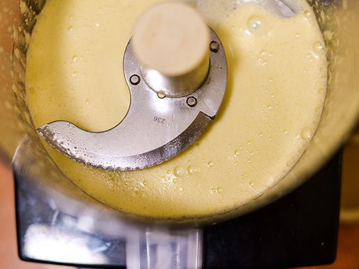 Blending kewpie mayo ingredients in a food processor
