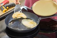 Eggs cooked in the Merten & Storck Pre-Seasoned 10-inch Carbon Steel Frying Pan