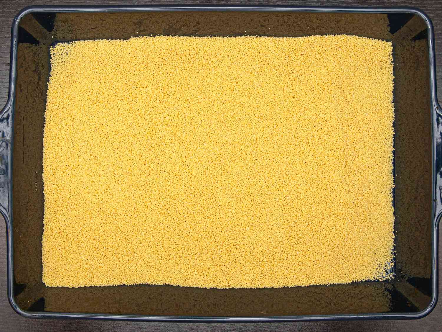 Overhead view of couscous before broth is added