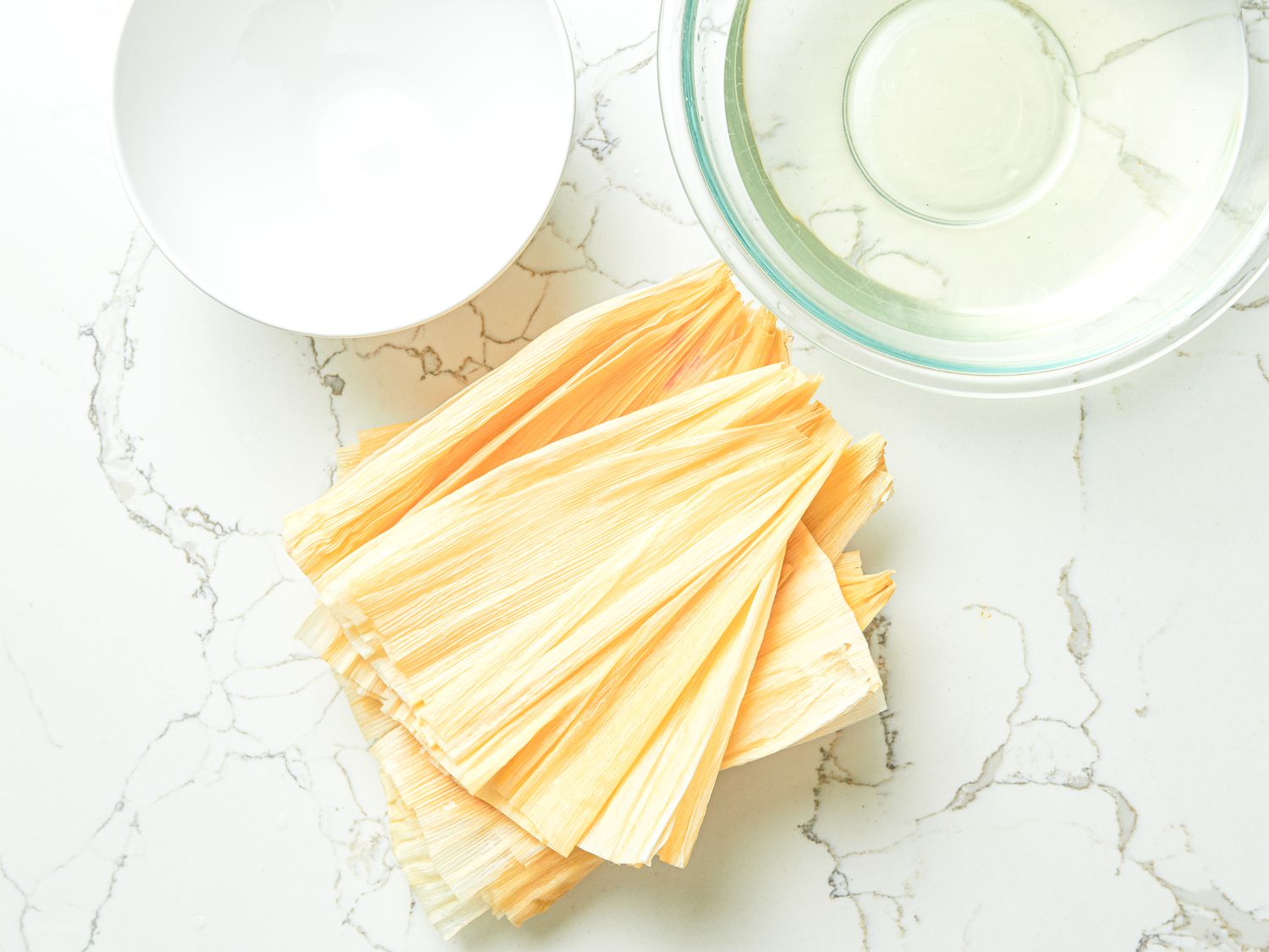 Overhead view of corn husks