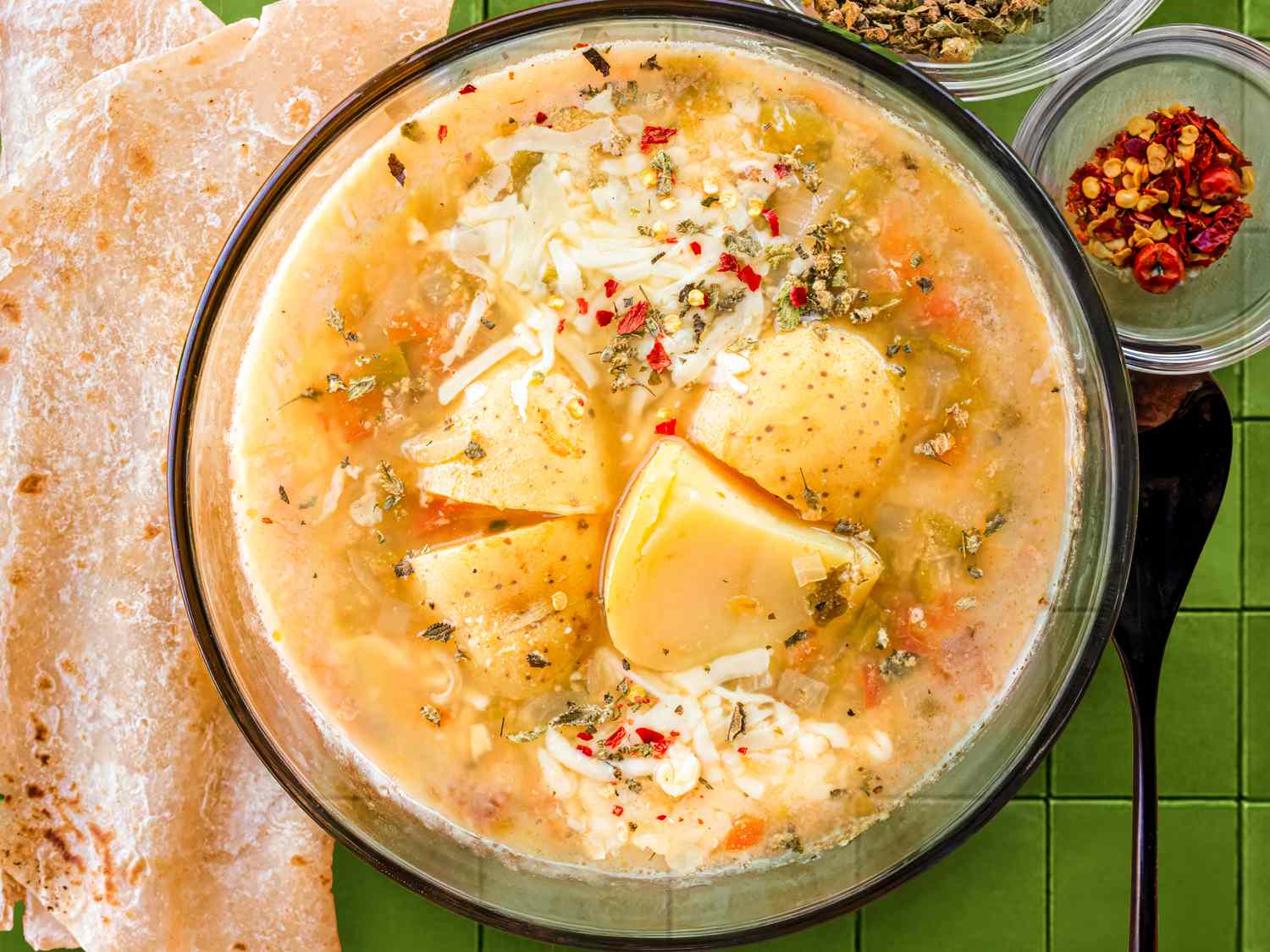 Overhead view of caldo de queso